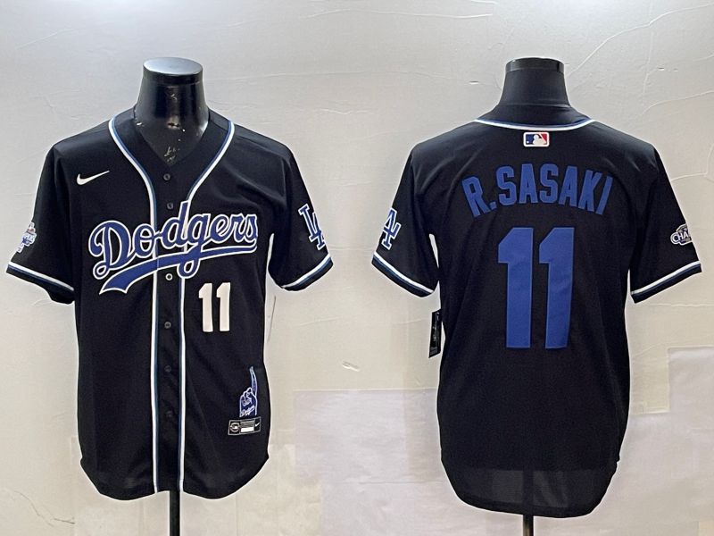 Men Los Angeles Dodgers #11 R.Sasaki Black Fashion Game 2025 Nike MLB Jersey style 10->new york knicks->NBA Jersey